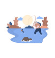 man rod fishing strike in river nature flat design vector image vector image