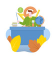 teacher sitting desk with book ruler flat design vector image vector image