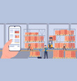 warehouse with crates and working people man vector image