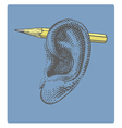 pencil on ear in engraved style vector image vector image
