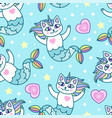 seamless pattern mermaid cartoon cats vector image
