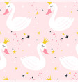 seamless pattern with cute princess swan on pink vector image