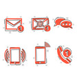 cartoon contact buttons icon in comic style email vector image