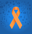 orange ribbon over blue medical background vector image