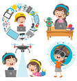 children using technology devices vector image