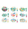 flat set delicious salads from fresh vector image