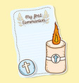 my first communion card with host wafer and candle vector image vector image