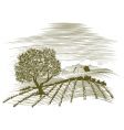 woodcut farm scene vector image vector image