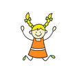 funny little girl with pigtails jumps cute kid vector image