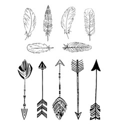 Rustic ethnic boho style feathers and arrows Vector Image