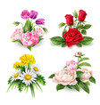 realistic rose tulip daisy peony bouquet vector image vector image