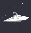 an astronaut flies on a paper airplane vector image vector image