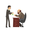man in business suit giving bribe money vector image