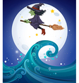 a witch above the giant waves vector image vector image