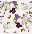 cute hand drawn pumpkin with violet spring flowers vector image vector image