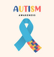 autism awareness day puzzle ribbon game card vector image