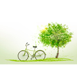 summer background with a green tree and bike vector image