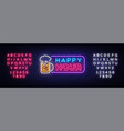 happy hour neon banner design template vector image vector image