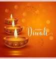 happy diwali banner with 3d oil diya on bokeh vector image vector image