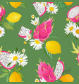 seamless pattern with dragon fruits pitaya lemon vector image