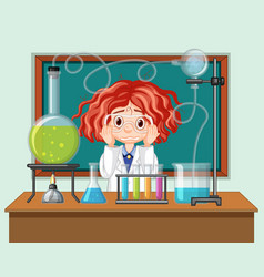 Frame template design with kid in science lab Vector Image