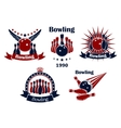 bowling game emblems with strike vector image