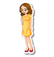a sticker template with woman wearing yellow vector image