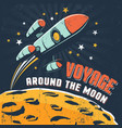 rocket flying around moon orbit vector image vector image