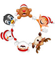 christmas round frame with santa elf snowman re vector image