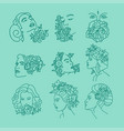 women faces with flowers on head continuous line vector image vector image