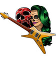guitar with skull and girl vector image vector image