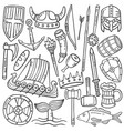 vikings concept doodle hand drawn set collections vector image