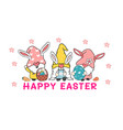 three cute sweet easter bunny gnome with rabbit vector image