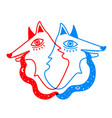 blue and red heads of foxes or wolfs vector image vector image