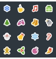 winter flat style stickers icon set on dark vector image