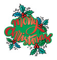 merry christmas hand lettering greeting card vector image vector image