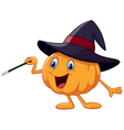 cartoon pumpkin holding magic wand vector image