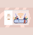 male and female characters are using wifi next vector image