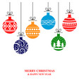 christmas greeting card with decorative baubles vector image