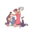 girl fight between two women - drawing vector image