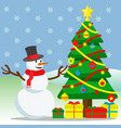 snowman and christmas tree outside with snow vector image