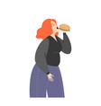 overweight girl eating a burger bulimia concept vector image vector image