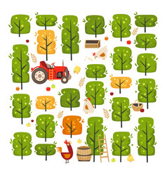 a scene with apple garden trees and roosters vector image vector image