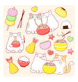couple cute fat cats eat ramen noodles vector image
