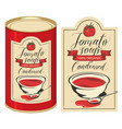 a tin can with label tomato soup vector image