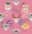 autumn forest seamless pattern with cute animals vector image