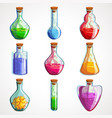 cartoon set flasks with magic potion vector image