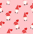 valentines day seamless pattern with cute gnomes vector image