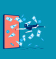 business person soaring out of the phone vector image vector image