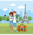 woman and man couple in the eiffel tower vector image